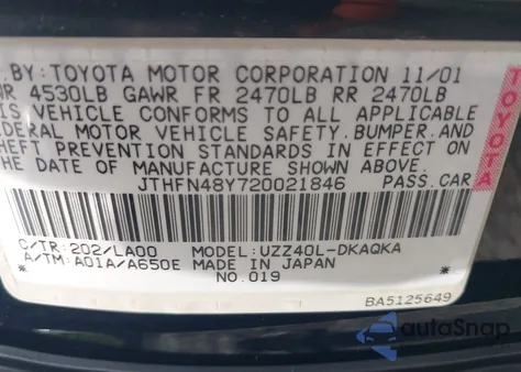 2002 Lexus Sc 430 from USA, damaged, VIN JTHFN48Y720021846